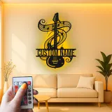 Personalized Guitar LED Sign | Custom Metal Wall Art for Music Studio | Musician Name Plaque with Music Notes