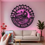 Personalisierte LED-Beleuchtung Metall-Wandkunst mit Zuglok – Geschenk für Zugliebhaber, Dekoration für das Kinderzimmer