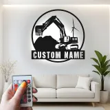 Personalisierte LED-Metall-Wandkunst mit Bagger – Geschenk für Bauprofis, Garagen- oder Bürodeko