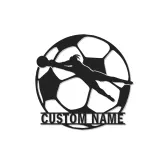 Letrero metálico personalizado de portero | Arte mural LED de fútbol | Decoración con nombre del jugador para habitación infantil | Regalo deportivo moderno