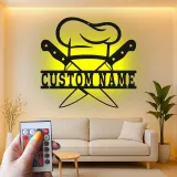 Décoration murale en métal personnalisée Chapeau de Chef et Couteaux avec rétroéclairage LED