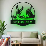 Custom Donkey Duo Led Light Metal Wall Art Personalized Farmhouse Gift Rustic Home Decor for Animal Lovers