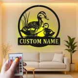 Custom Duck Family Led Light Metal Wall Art Personalized Nature Lover Gift Living Room Wildlife Decor