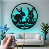 Insegna in Metallo Personalizzata con Coniglio e LED | Arte in Metallo del Coniglio | Decorazione per Nursery e Casa per Amanti degli Animali