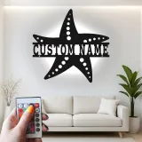 Letrero LED personalizado con estrella de mar | Arte mural de metal | Decoración náutica para casa de playa | Idea de regalo para negocio y hogar costero