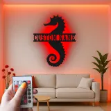 Panneau Métal LED Hippocampe Personnalisé | Décoration Murale Nautique Personnalisée | Décor Maison de Plage & Cadeau pour Amoureux de l'Océan