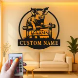 Panneau de Ferme de Cochon Personnalisé | Décoration Murale en Métal LED | Cadeau pour Agriculteur et Décor Rustique de Ferme