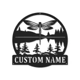 Cartel de metal personalizado Escena de Lago con Libélulas y Luz LED Regalo Personalizado para Amantes de la Naturaleza Decoración para Cabaña o Sala de Estar