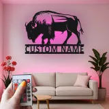 Insegna in metallo LED personalizzata con bisonte - Regalo selvatico per la casa - Decorazione rustica per soggiorno