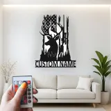 Insegna in metallo personalizzata per cacciatori di cervi con luce LED regalo personalizzato per appassionati di caccia decorazione per cabine o man cave