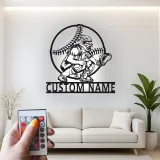 Custom Baseball Catcher Led Light Metal Wall Art Personalized Sports Gift for Baseball Fans Game Room Decor