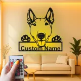 Décoration murale en métal personnalisée avec éclairage LED de Bull Terrier - Cadeau pour amoureux des chiens, décoration pour animaux de compagnie dans le salon