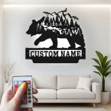 Décoration murale en métal personnalisée avec éclairage LED Forêt d'Ours Cadeau pour Amateurs de Nature Décor de Cabane 1