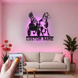 Harness Racing LED Metal Sign | Personalized Equestrian Wall Art | Custom Horse & USA Flag Stable Decor | Horse Lover Gift