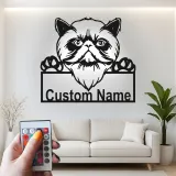 Décoration murale en métal personnalisée avec lumière LED pour chat persan - Cadeau unique pour les amoureux des chats
