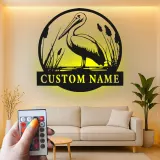 Custom Pelican LED Metal Sign | Personalized Lake House Wall Decor | Lighted Coastal Bird Art | Nature Lover Gift