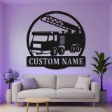 Custom Fire Truck Metal Sign | Personalized LED Name Plaque | Firefighter Gift for Kids Room & Fire Station Decor | Hand-Crafted Wall Art