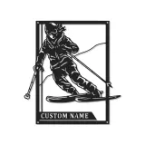 Custom Downhill Skier Metal Wall Art | Personalized LED Ski Sign | Laser Cut Steel Lodge Decor | Gift for Ski Lovers