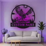 Décoration murale en métal LED personnalisée avec aigle - Cadeau pour les amoureux de la nature, décoration rustique pour le salon
