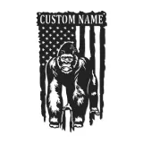 Panneau en métal personnalisé gorille | Décoration murale LED drapeau américain | Déco personnalisée pour man cave | Cadeau pour amoureux de la faune