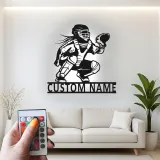 Cartel LED personalizado de receptora de softball | Arte mural de metal personalizado para habitación de chicas | Regalo para atleta femenina | Decoración de guardería deportiva