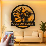 Custom Bison Mountain Led Light Metal Wall Art Personalized Wildlife Gift Rustic Living Room Decor