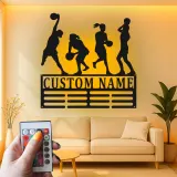 Custom Female Basketball Player Led Light Metal Wall Art Personalized Gift for Athletes Sports Room Decor