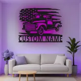 Personalisierte Vintage-Truck LED-Licht Metall-Wandkunst Geschenk für Auto-Enthusiasten Garagen- oder Männerecken-Dekor