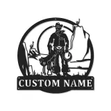 Cartel de metal personalizado con luz LED de vaquero y perro, regalo western para él, decoración rústica para el salón