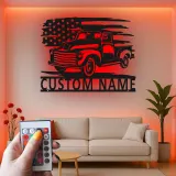 Personalisierte Vintage-Truck LED-Licht Metall-Wandkunst Geschenk für Auto-Enthusiasten Garagen- oder Männerecken-Dekor
