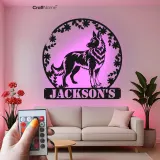 Insegna in metallo LED personalizzata per amanti dei cani con pastore tedesco