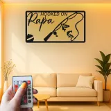 Personalisierte Fischer-Geschenk | Individuelles LED-Metallschild mit Namen | Dekoration für das Ferienhaus von Papa & Opa | Hooked on Papa-Schild