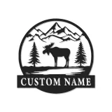Moose Silhouette LED Metal Wall Art | Custom Name Sign for Cabin | Rustic Mountain Decor Gift