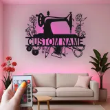 Personalized Sewing Machine LED Sign | Custom Metal Wall Art for Craft Room | Vintage Floral Seamstress Gift