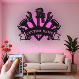 Panneau Métallique Outils de Plombier Personnalisé | Art Murale LED Personnalisée pour Atelier & Bureau | Cadeau pour Professionnel de la Plomberie