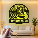 Cartel de Granja Personalizado con LED | Arte de Metal de Granja Personalizado | Placa de Nombre Familiar Rústica para Granjeros