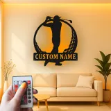 Insegna in metallo personalizzata per golfista con LED | Targa nome golf su misura | Decorazione murale per home bar e regalo per papà