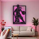 Custom Female Basketball Player Led Light Metal Wall Art Personalized Athlete Gift Game Room Sports Decor