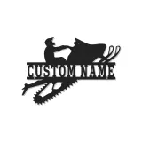 Cartel de metal personalizado para motorista de moto de nieve | Arte mural de metal LED | Decoración de deportes de invierno con nombre personalizado | Regalo para motorista de moto de nieve