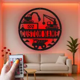 Custom Construction Site Led Light Metal Wall Art Personalized Gift for Kids Bedroom Decor for Little Builders