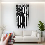Insegna in metallo personalizzata per golfista con LED | Arte murale con nome e bandiera USA | Regalo patriottico per man cave e ufficio