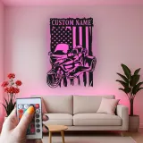 Art Métal LED Moto Personnalisé | Panneau Biker Drapeau Américain | Décor de Garage & Man Cave | Cadeau Unique pour Motard