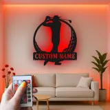 Insegna in metallo personalizzata per golfista con LED | Targa nome golf su misura | Decorazione murale per home bar e regalo per papà