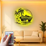 Insegna in metallo personalizzata con luce LED per casa al mare - Regalo personalizzato per ritiri costieri e decorazione tropicale