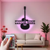 Insegna LED personalizzata a forma di chitarra | Arte murale con nome del musicista | Decorazione in metallo per studio musicale | Regalo per chitarristi