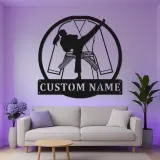 Panneau en métal personnalisé de karaté féminin | Décoration murale LED sur mesure pour arts martiaux | Décor de chambre de fille de karaté et cadeau ceinture noire