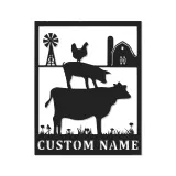 Cartel de metal LED personalizado con silueta de animales de granja, regalo de granja personalizado, decoración rústica de granero