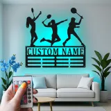 Insegna in metallo personalizzata con luce LED per giocatori di tennis - Regalo per amanti del tennis e decorazione per sale giochi