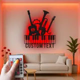 Insegna per Studio Musicale Personalizzata | Arte in Metallo LED per Musicisti | Decorazione Silhouette Strumenti Personalizzati | Regalo per Chitarra, Pianoforte, Tromba