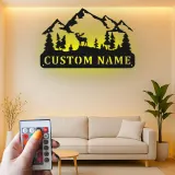 Cartel de metal con alce personalizado con LED | Decoración mural de montaña personalizada | Decoración rústica para cabaña y regalo para amantes del aire libre